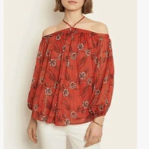 Ann Taylor sparkly burnt orange halter neck top